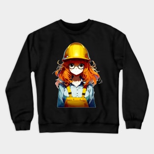 Anime Girl worker in construction helmet, hard hat Crewneck Sweatshirt